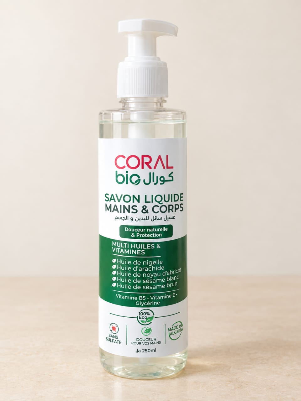 ml 250  SAVON NATUREL 95% CORAL BIO
